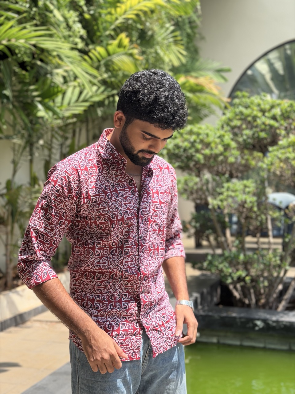 Pattachitra Red Artisan Printed Shirt - Image 3