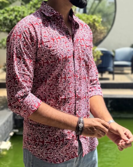 Alternative view of Pattachitra Red Artisan Printed Shirt