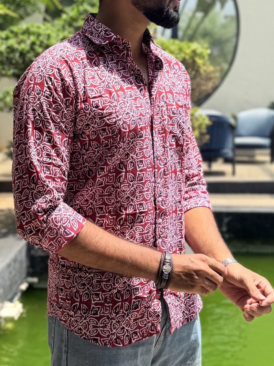 Pattachitra Red Artisan Printed Shirt - Image 2