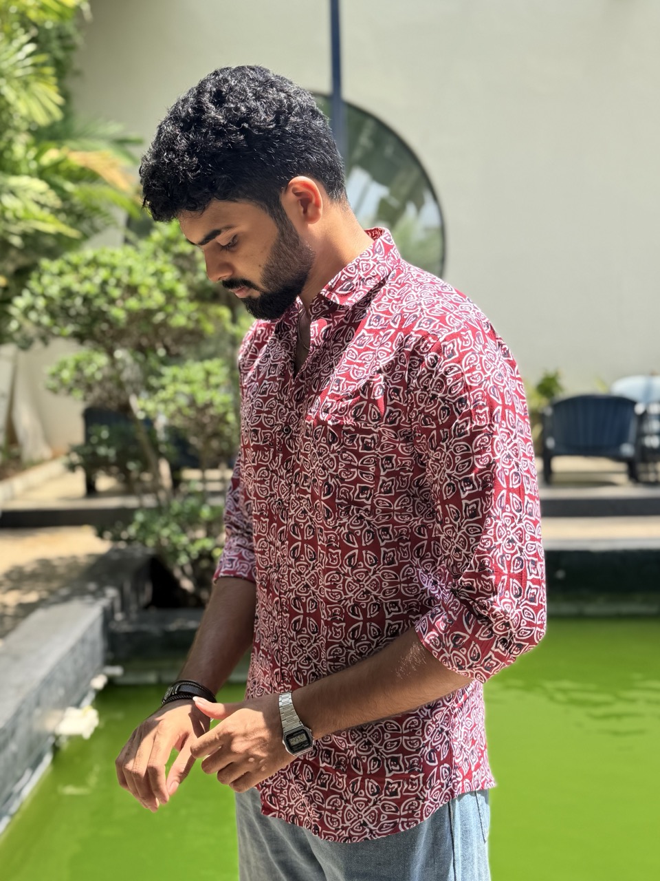 Pattachitra Red Artisan Printed Shirt