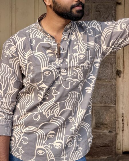 Alternative view of Grey Canvas Printed Kurta