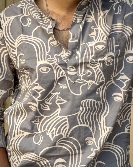 Alternative view of Grey Canvas Printed Kurta
