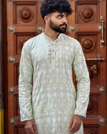 Sage Mirror Embroidered Kurta