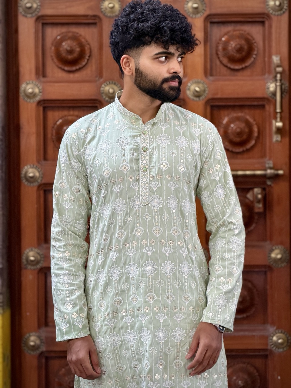 Sage Mirror Embroidered Kurta