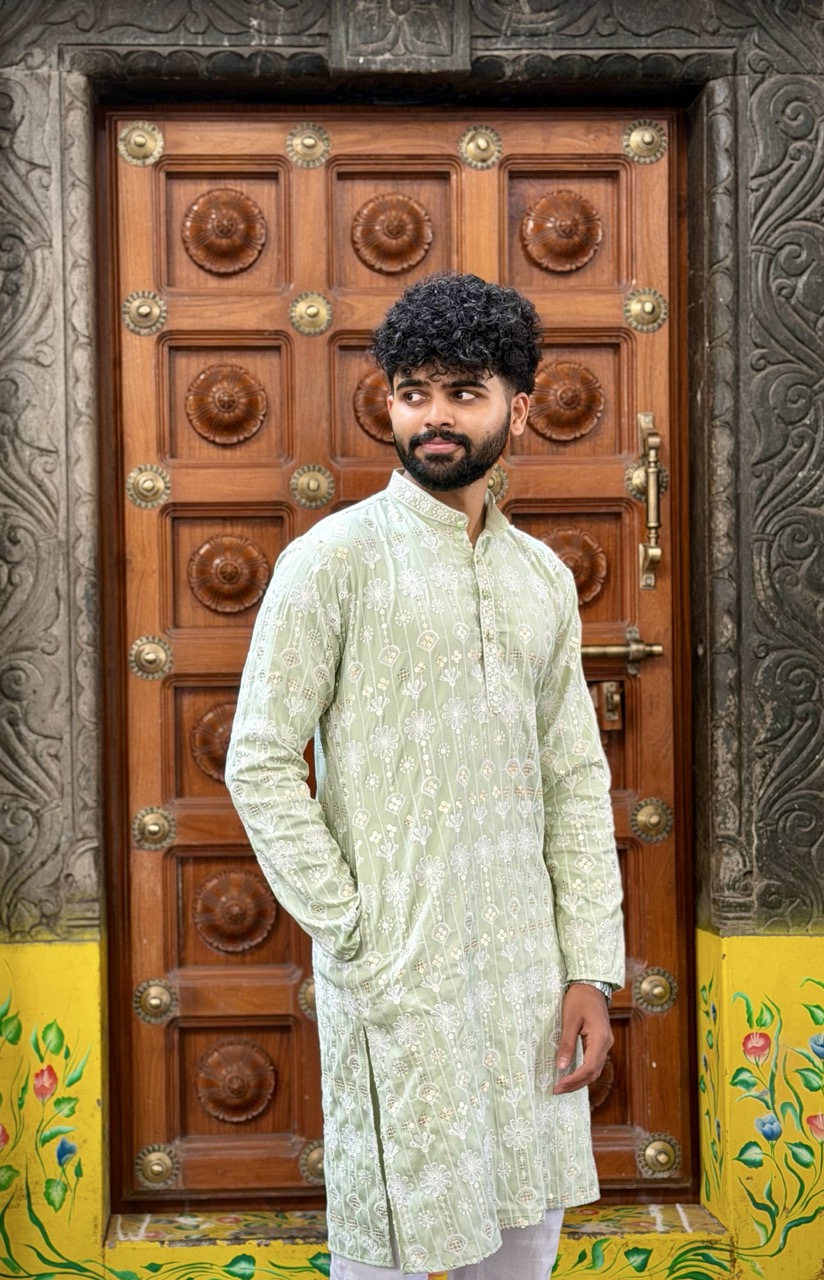 Sage Mirror Embroidered Kurta - Image 4