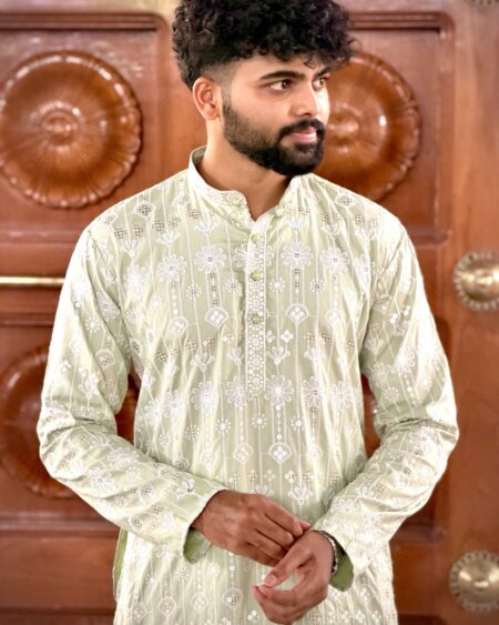 Alternative view of Sage Mirror Embroidered Kurta