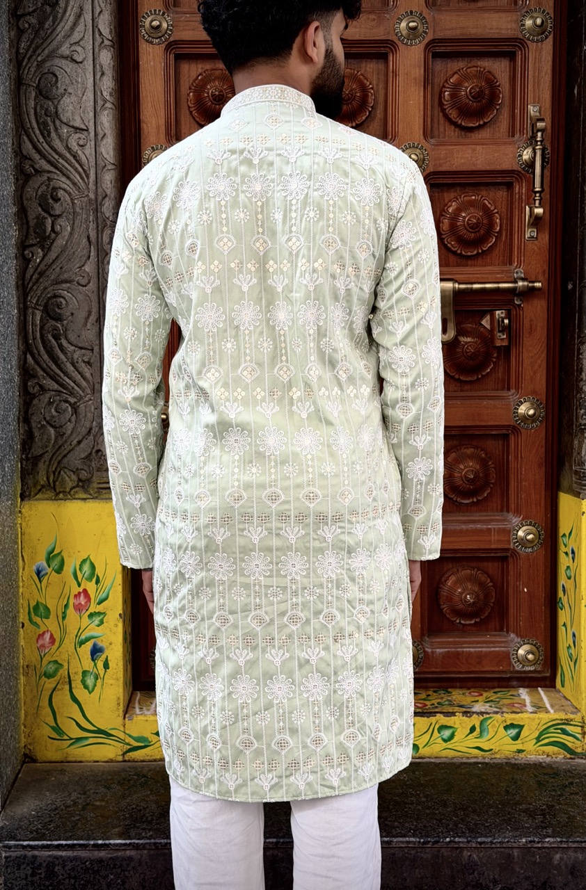 Sage Mirror Embroidered Kurta - Image 3