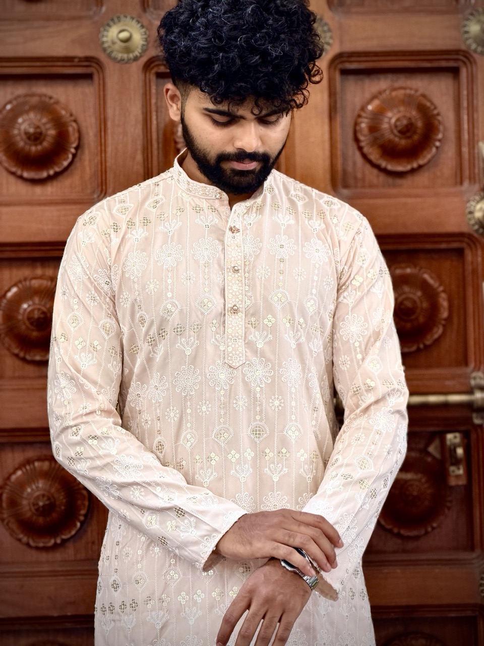 Peach Noor Mirror Work Kurta