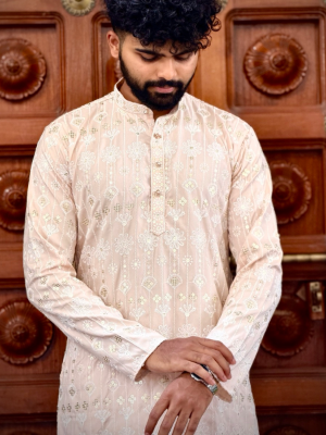 Peach Noor Mirror Work Kurta