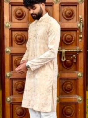 Peach Noor Mirror Work Kurta - Image 5