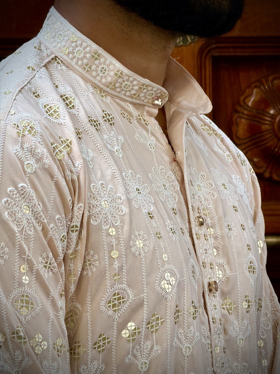 Peach Noor Mirror Work Kurta - Image 2