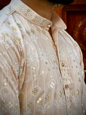 Peach Noor Mirror Work Kurta - Image 3