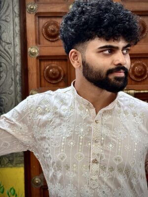 Alternative view of Peach Noor Mirror Work Kurta