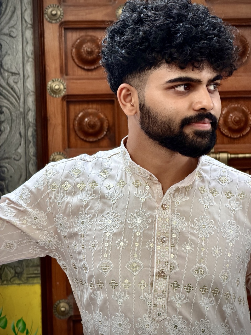 Peach Noor Mirror Work Kurta - Image 5