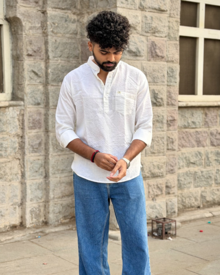 White Kantha Thread Short Kurta