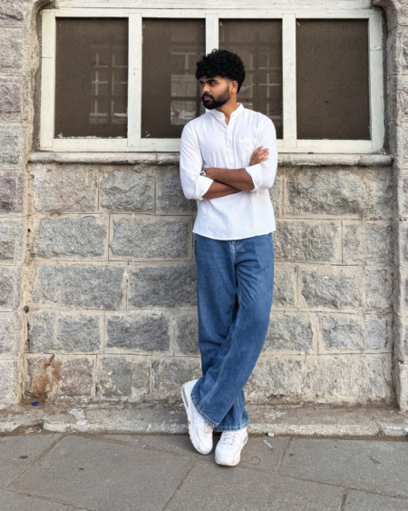 White Kantha Thread Short Kurta
