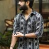 Man wearing Charcoal Black Ikat Shirt by WovenWhale