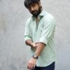 Man wearing Sage Green Handwoven Jamdani Shirt by WovenWhale