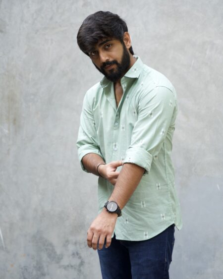 Man wearing Sage Green Handwoven Jamdani Shirt by WovenWhale