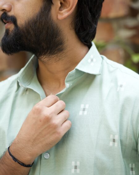 Alternative view of Sage Green Handwoven Jamdani Shirt