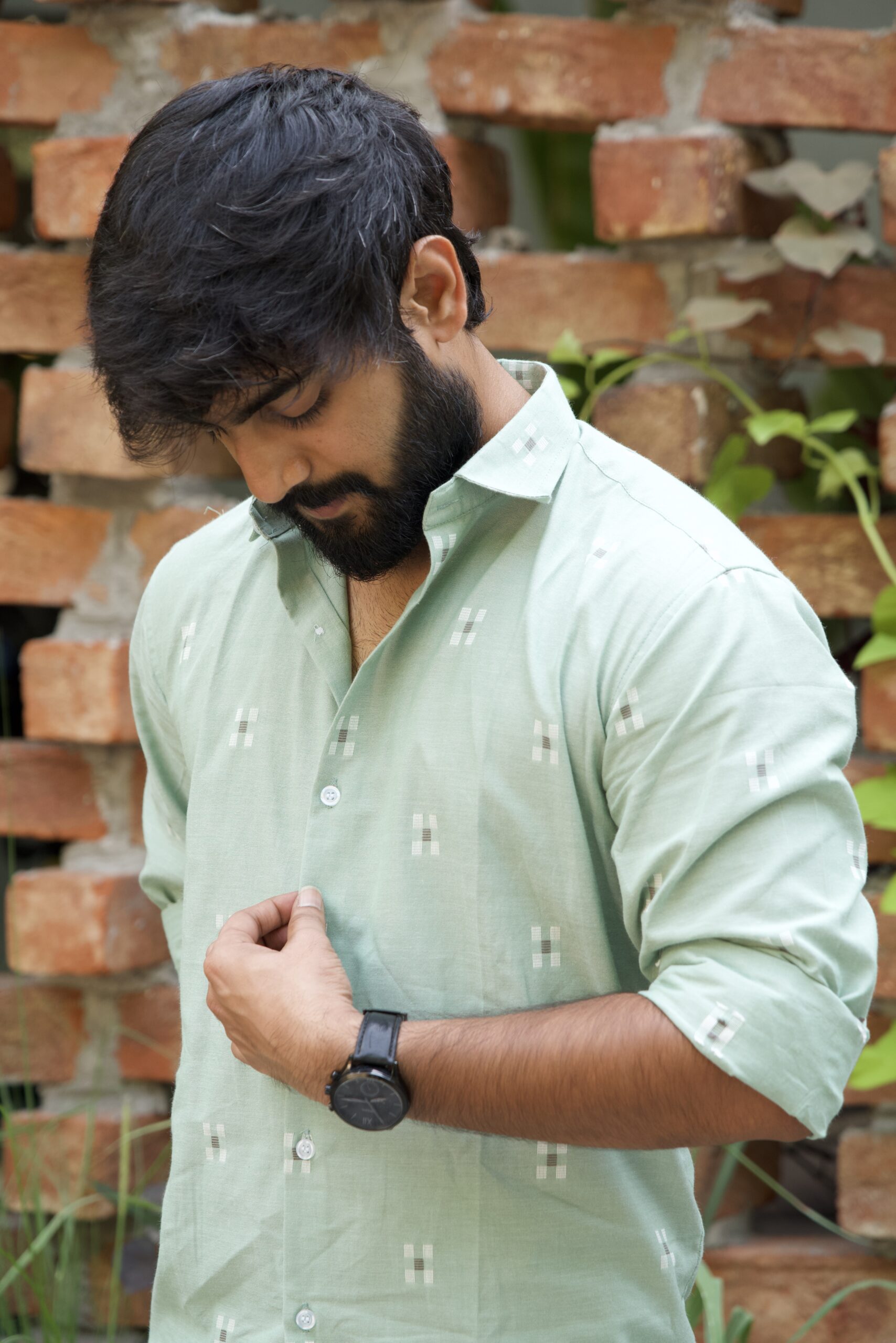 Sage Green Handwoven Jamdani Shirt - Image 4