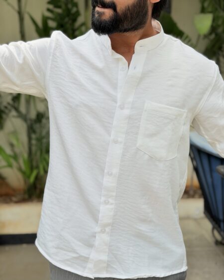 Alternative view of White Linen Blend Mandarin Collar Shirt