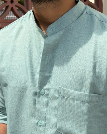 Alternative view of Mint Blue Linen Blend Mandarin Collar Shirt