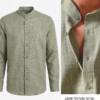 Alternative view of Olive Green Linen Blend Mandarin Collar Shirt