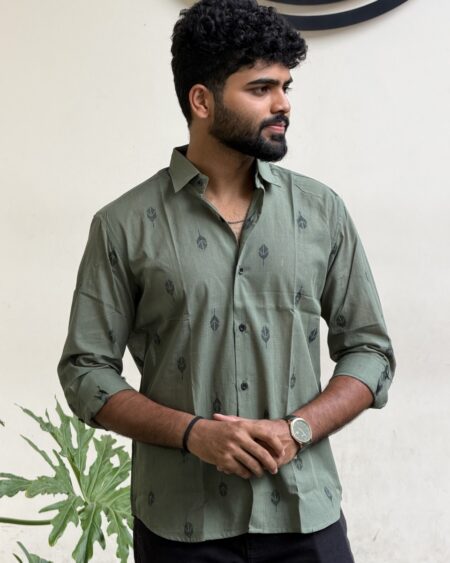 Man wearing Emerald Motif Cotton Shirt by WovenWhale