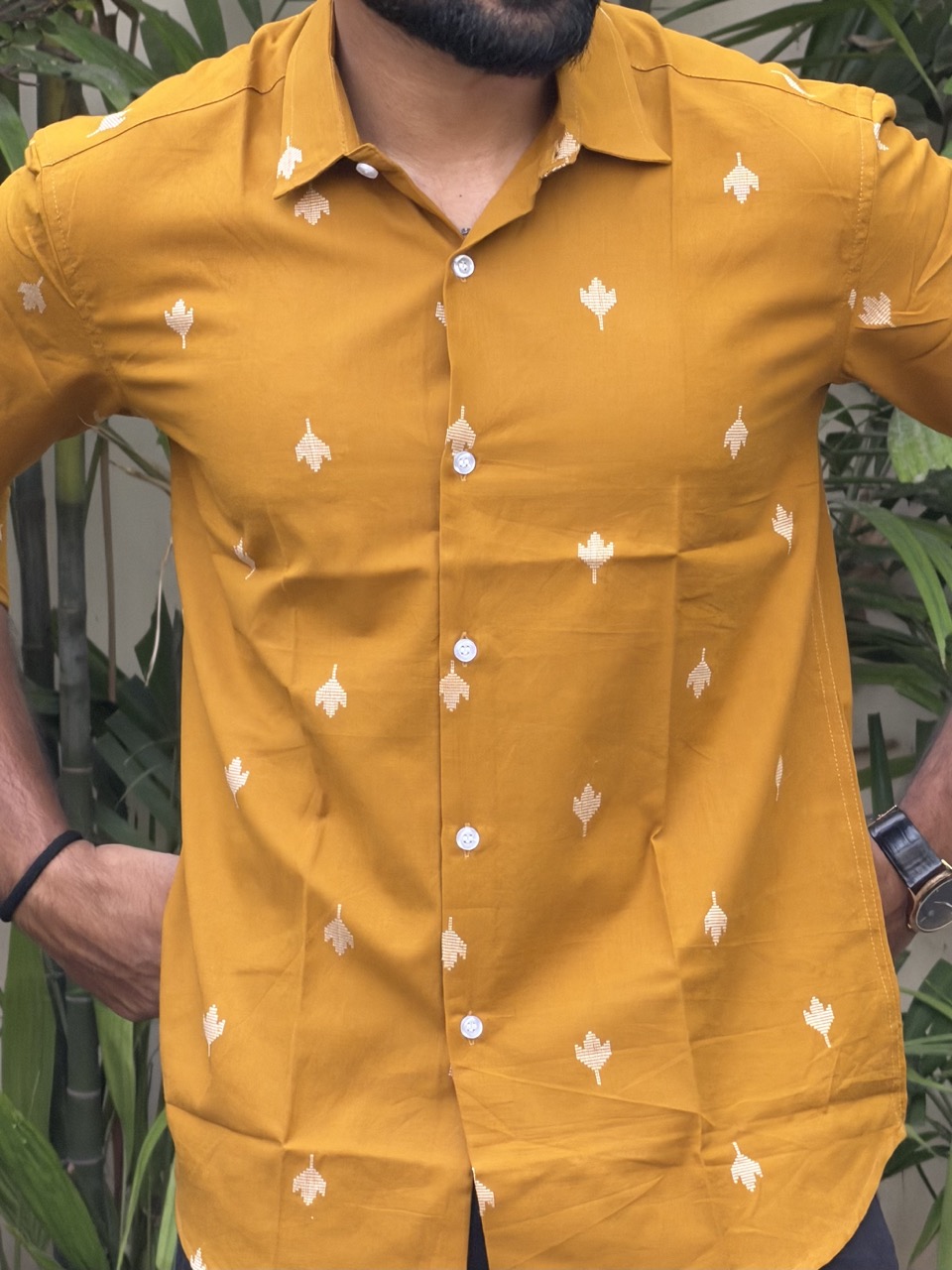 Mustard Jamdani Handwoven Shirt - Image 2