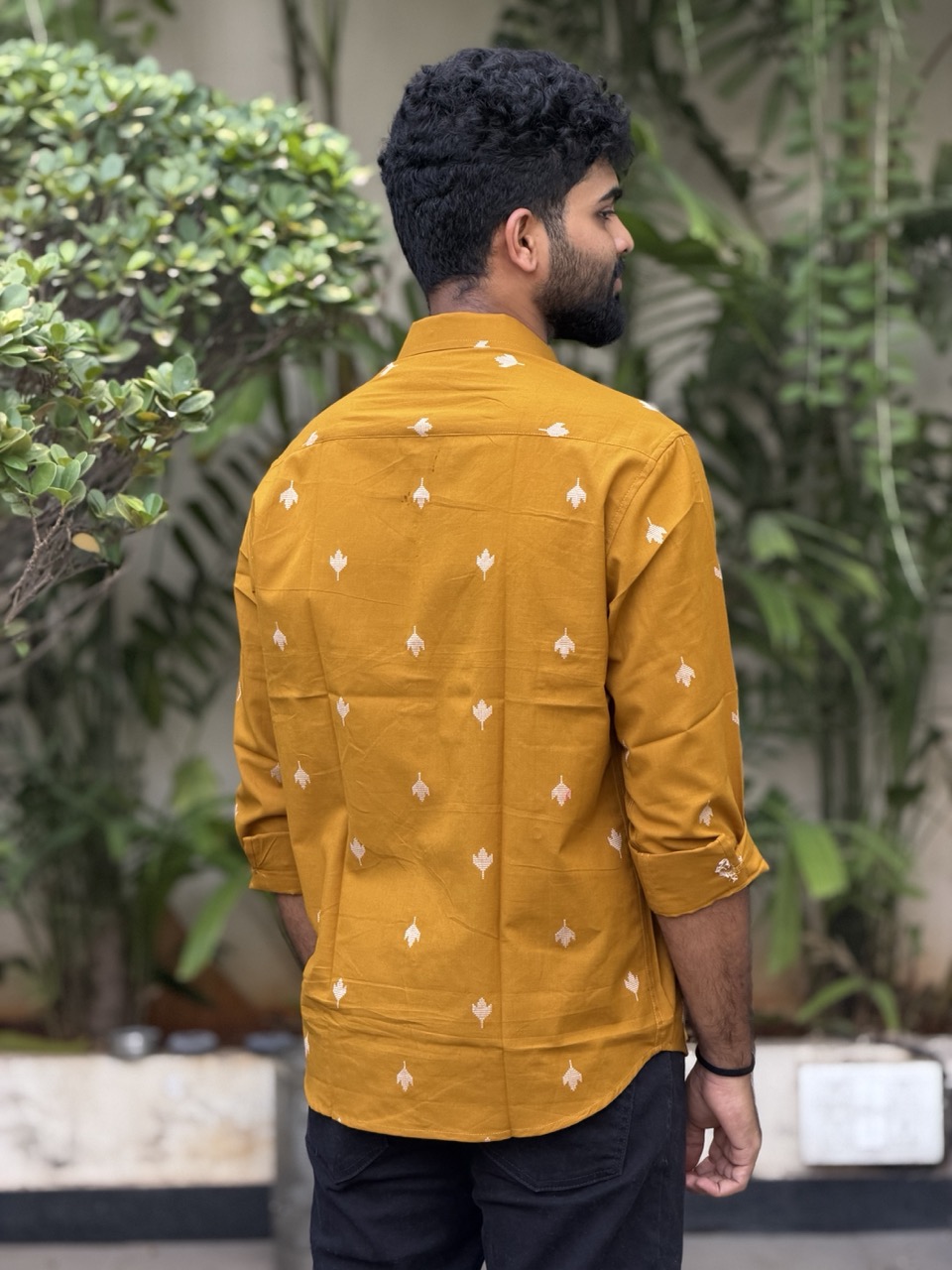Mustard Jamdani Handwoven Shirt - Image 4
