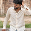 Man wearing Sandstone Handwoven Cotton Shirt by WovenWhale
