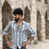 Man wearing Slate Jamdani Handwoven Shirt by WovenWhale