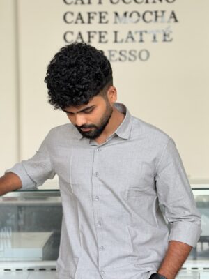 Man wearing Ash Grey Handwoven Cotton Shirt by WovenWhale
