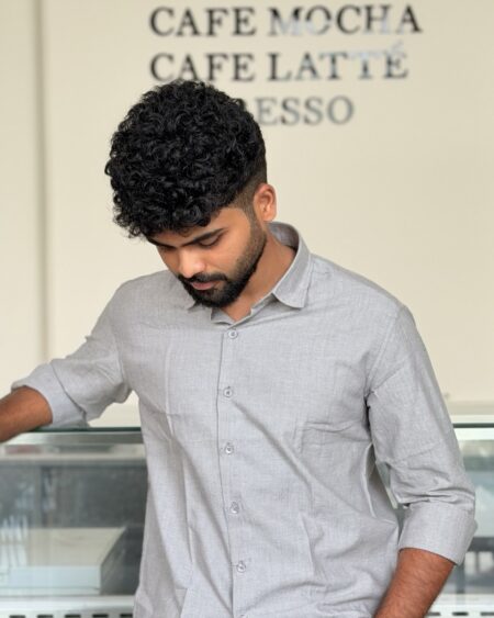 Man wearing Ash Grey Handwoven Cotton Shirt by WovenWhale