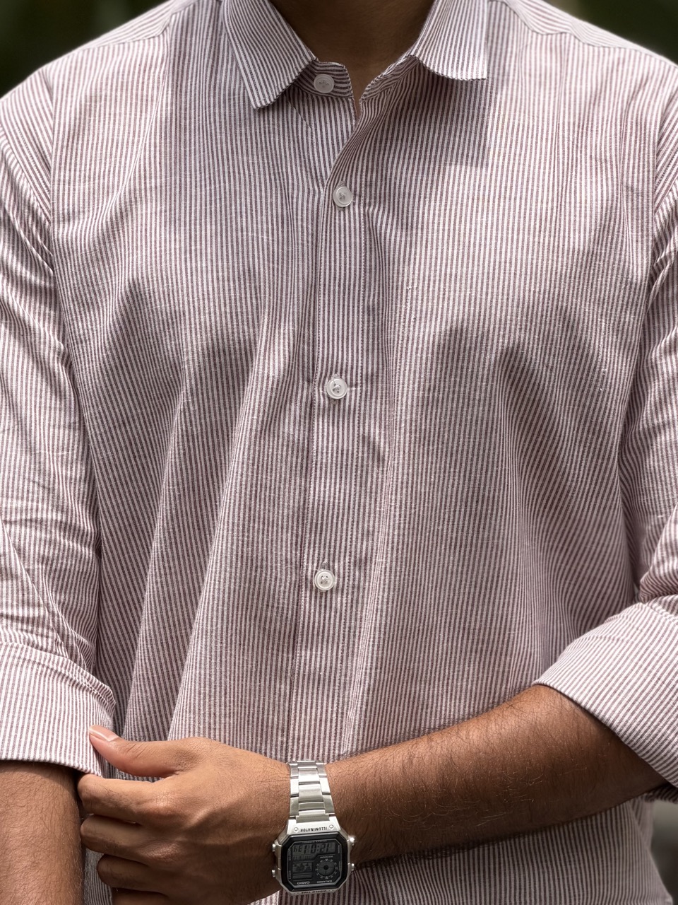 Mauve Handwoven Cotton Stripe Shirt - Image 3
