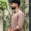Man wearing Mocha Handwoven Cotton Shirt by WovenWhale