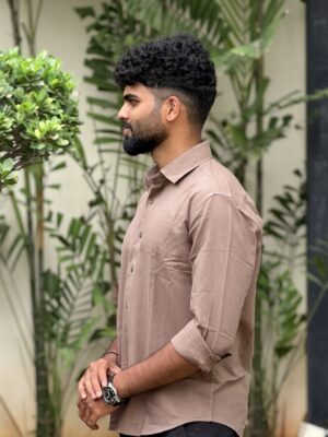 Man wearing Mocha Handwoven Cotton Shirt by WovenWhale