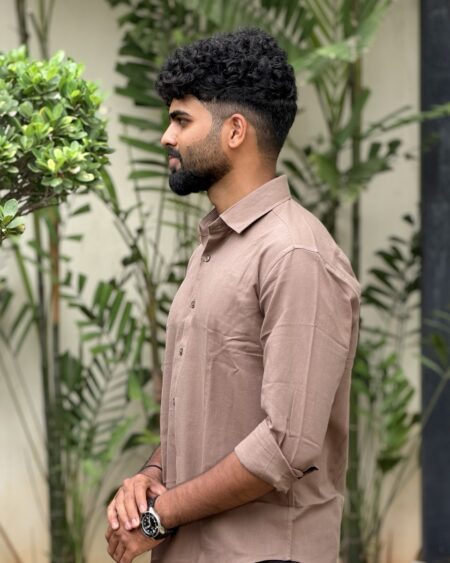 Man wearing Mocha Handwoven Cotton Shirt by WovenWhale