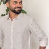 Man wearing Sand Butta Handwoven Cotton Shirt by WovenWhale
