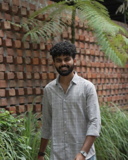 Ash Grid Cotton Shirt in 100% handwoven cotton, shown on a model.